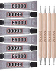 E6000 8-Pack 0.18 Ounce Bottles Industrial Strength Adhesive for Crafting and Pixiss Wooden Art Dotting Stylus Pens 5 Pcs Set - Rhinestone Applicator Application Kit