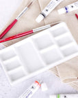 White Square Ceramic Artist Paint Palette,Porcelain Watercolor Palette,Ceramic Mixing Tray for Watercolor Gouache Painting