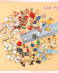 100PCS Gold Plated Enamel Charms Mixed Moon Star Fruit Animal Charm Colorful Pendant DIY for Necklace Bracelet Jewelry Making and Crafting