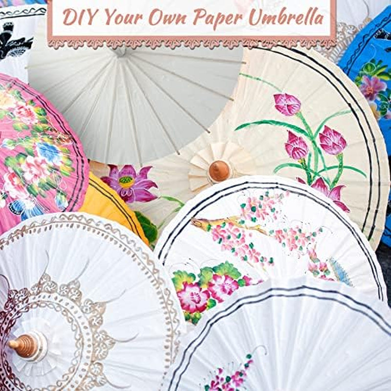 Mini Paper Parasol Umbrellas 11.8 Inch White DIY Plants Umbrellas Paper Painting Umbrellas Crafts Chinese Japanese Parasol for Wedding Bridal Party Decor(12 Pack)