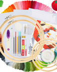 Embroidery Kit 215 Pcs,100 Colors Threads,5 Pcs Embroidery Hoops,3 Pcs Aida Cloth,40 Sewing Pins,Cross Stitch Tools and Embroidery Starter Kit for Adults and Kids Beginners