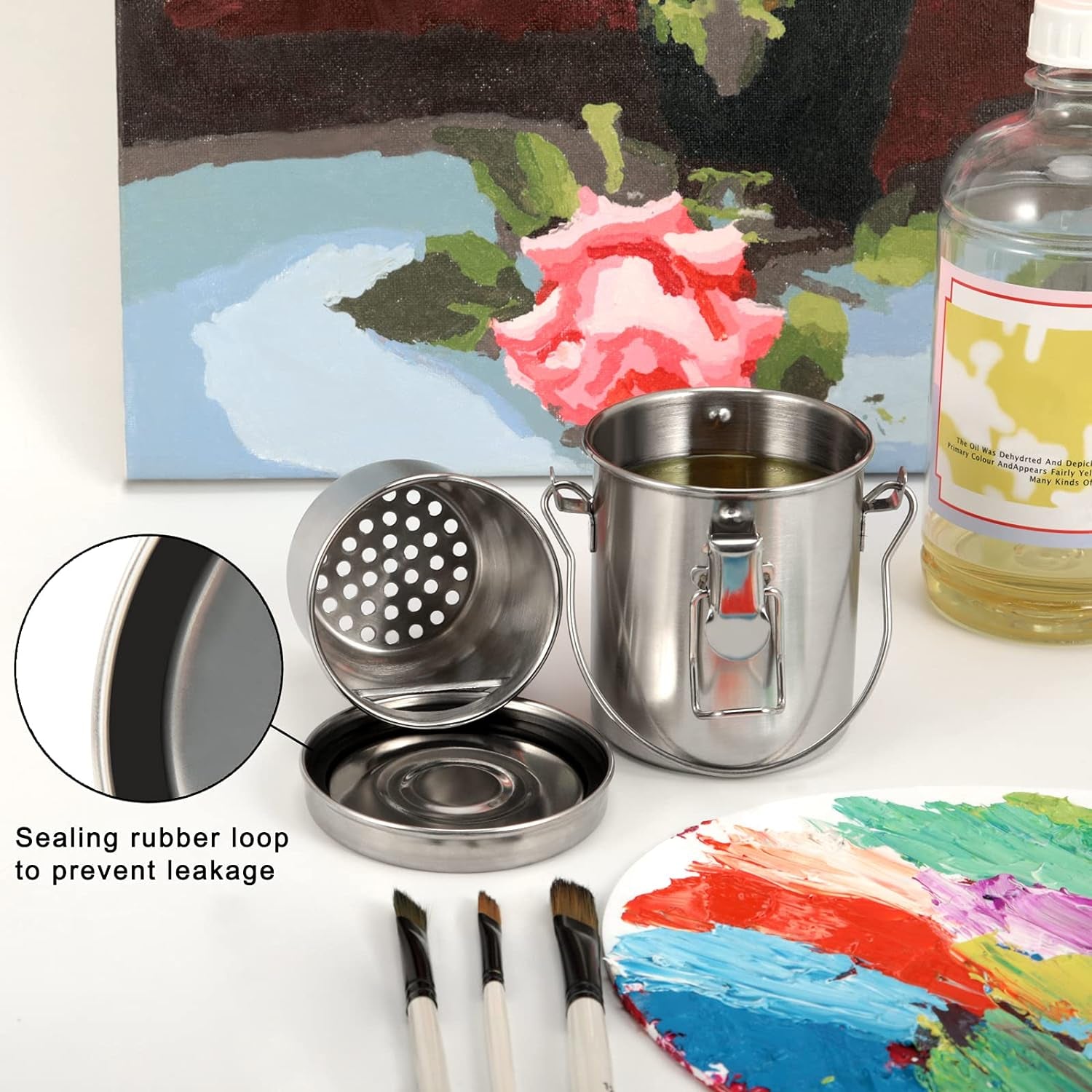 Paint Brush Cleaner, Stainless Steel Brush Holder for Painting, 6.6 Oz