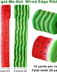 Summer Wired Edge Ribbon Watermelon Print Craft Ribbon Red Green Fruit Fabric Ribbon for Wreath Bow Making DIY Crafts Wrapping Party Decor Supplies, 2 Rolls, 20 Yard