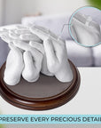 XL DIY Hands Casting Kit for up to 6 People (Adults and Childrens) | Includes Wood Base | Statue Molding Kit | Hand Mold Keepsake Sculpture Kit for Birthday, Wedding, Anniversary