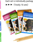 16 Pack Scratch Notebooks, Rainbow Scratch Note Combo Art Set, Magic Scratch Painting & Sketch Art Notes Drawing Notepads for Kids - Includes Drawing Stencil and Wooden Stylu with Each Note