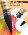 Professional Watercolor Paint Brushes with Nylon Bag, 9 PCS Mop Paintbrush, round Synthetic Squirrel Hair, Bulk Paint Brushes for Watercolor Painting, Gouache, Acrylic, Oil, Wood Color