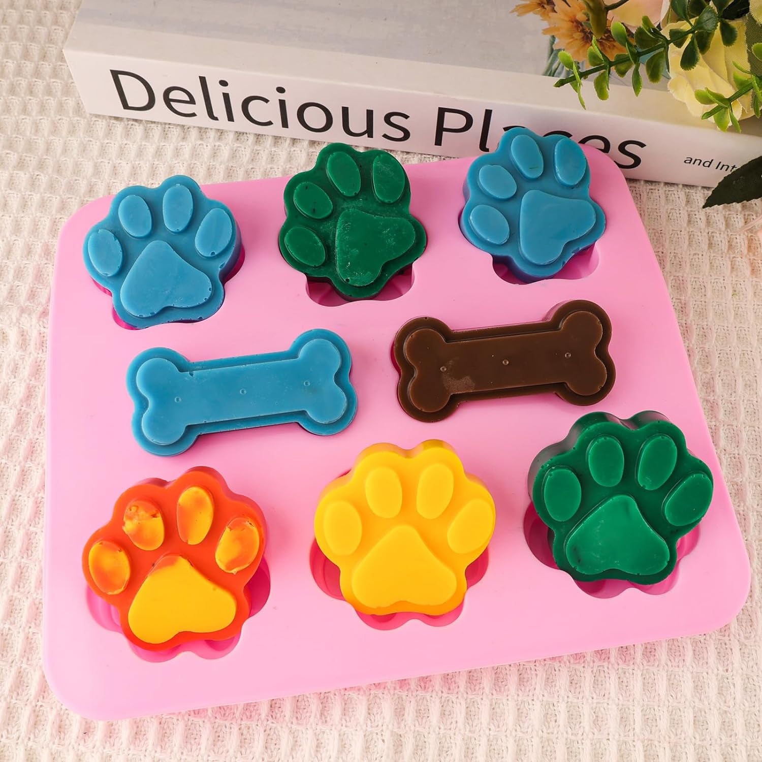 Paw Print Silicone Mold Dog Treat Mold Silicone Dog Paw Mold Dog Cat Animal Paw Mold for Homemade Dog Treats,Soap,Candy Silicone Baking Mold 4 Pieces