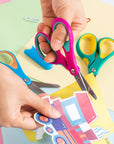 Left Handed Kids Scissors: Blunt Tip Safety Lefty Toddler Child Scissors for School Craft Cutting Paper - 3 Pack 5 Inches Comfort Grip Green, Rose Pink, Blue