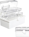 13 Inch Art Craft Organizer Storage Box with 2 Tier,Multifunctional Plastic Sewing Supplies and Tool Box with Handle for Sewing,Medicine,Nail,Hair Accessories Makeup Organizer and Family First Aid Box