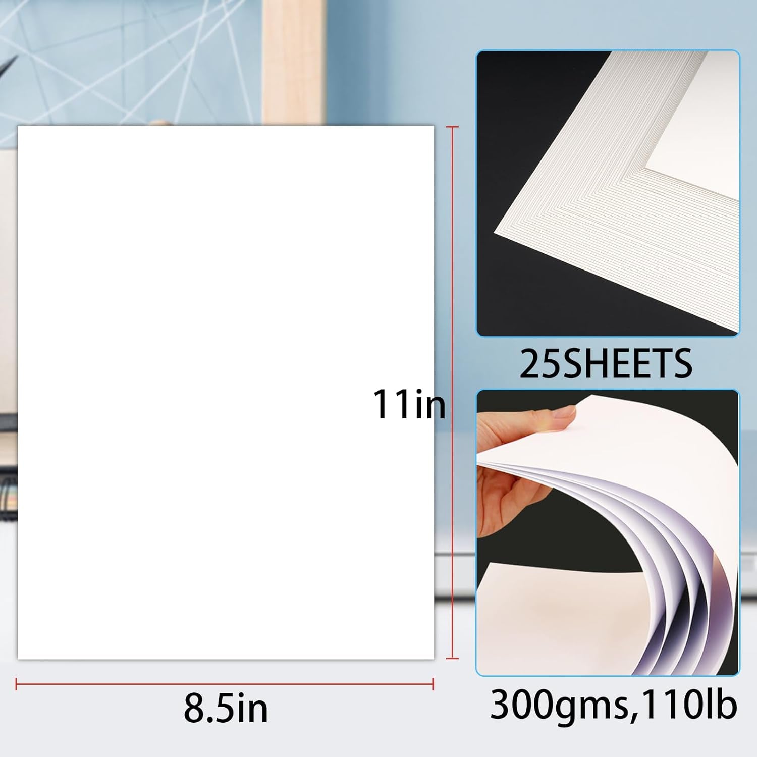 Rramorrra White Cardstock Thick Paper 8.5" X 11", 25 Sheets 300Gsm/110Lb Heavyweight Premium Construction Paper for Invitations, Cards, Stationary Printing, DIY Crafts, Scrapbooking