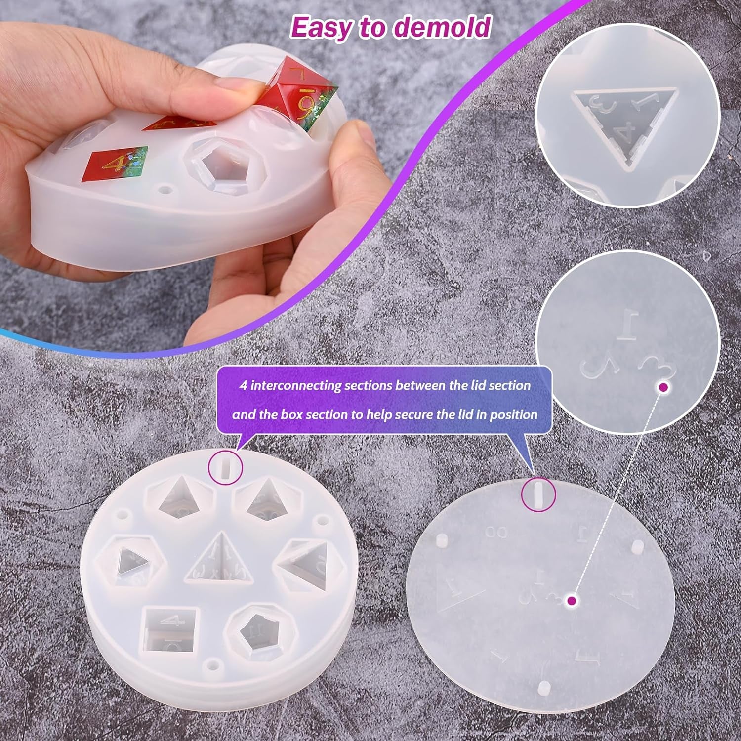 Resin Dice Mold, DND Dice Molds for Resin, 7 Cavities Sharp Edge Polyhedral Dice Silicone Molds for Epoxy Resin Casting DIY Standard Dice Table Board Game Lovers Gift