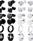 12 Pairs Stainless Steel CZ Stud Earrings Hoop Earrings Set Huggie Hoop Ear Piercing for Woman/Men/Teen Girls and Boys Gift