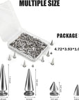 200 Sets Silver Cone Spikes Multiple Sizes Screw Back Studs Punk Rock Bullet Rivets for DIY Clothing Leather Craft