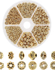 300Pcs Spacer Beads 6 Style Antique Golden Beads Tibetan Metal Jewelry Beads Loose Spacer Beads Flower Flat Rondelle Beads for Bracelet Necklace Jewelry Making Supplies (5.5-6.5Mm)
