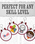 Harry Potter Stamped Cross Stitch 4 Pack, Embroidery Starter Kit for Beginners, Four Patterns, Fun & Easy Backpack Charms Craft Activity for Fans