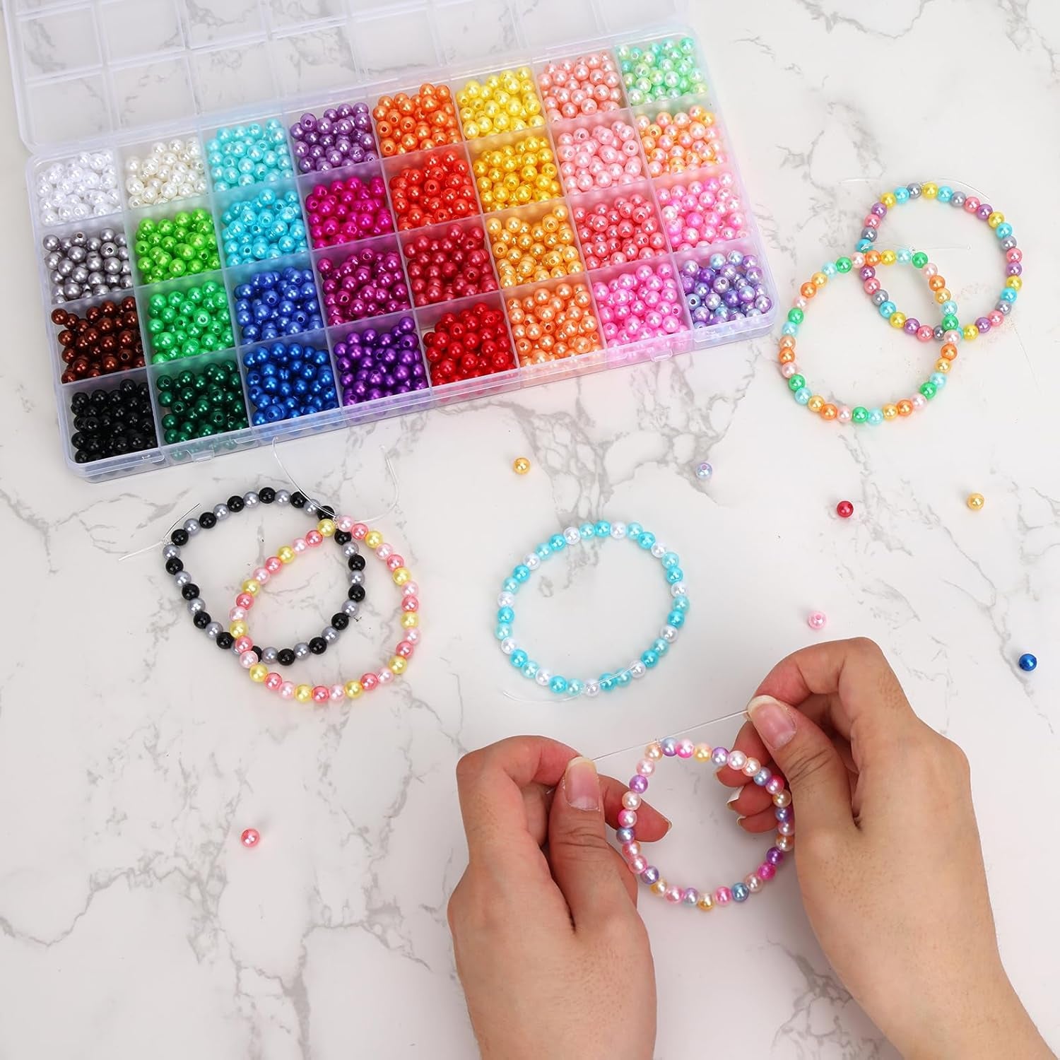 Pearl Beads, 2240Pcs Round, 32 Colors, Plastic, for Bracelets Making, Jewelry Crafting