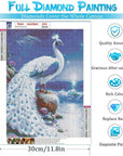 White Peacock Diamond Painting Kits for Adults Kids Beginner 5D DIY round Diamond Number Kits – Crystal Rhinestone Diamond Embroidery Paintings Great for Home, Office, Wall Decor 12×16 Inch