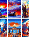 6 Packs Abstract Paint by Number for Adults Canvas, Easy Acrylic Landscape Paint by Numbers Kit for Adults Beginner, World Famous Scenic Spots Oil Painting Kits, Gifts Wall Decor 7.8X11.8Inch