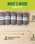 Knitting Kit for Beginners Adults - Complete Knit Kit with Full Color Instruction Booklet, Soft Yarn, Bamboo Knitting Needles, Yarn Needle - Learn to Knit a Scarf Hobbies (Gray)