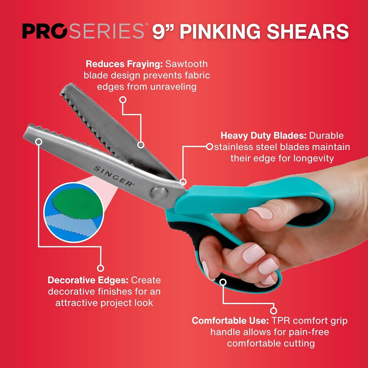 Proseries 9" Pinking Shears - Heavy-Duty Stainless Steel - Zigzag Cut for No-Fray Fabric, Sewing & Craft Edging
