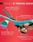 Proseries 9" Pinking Shears - Heavy-Duty Stainless Steel - Zigzag Cut for No-Fray Fabric, Sewing & Craft Edging