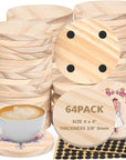 32Pcs Unfinished Wood Coasters, 4" round Wooden Coasters with Non-Slip Dot Sticker for Drinks, 9Mm Thick Blank Wood Coasters Bulk for DIY Crafts Supplies Adults Beginners