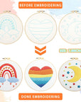 5 Set Embroidery Kit for Beginners Boho Rainbow Cross Stitch with Patterns Embroidery Hoops Instructions Embroidery Floss Needlepoint Kits DIY Adult Beginner Cross Stitch Crafts