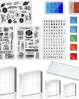 22 Pieces Acrylic Stamp Blocks Tools Set Include 6 Stamp Blocks Acrylic Stamping Clear Block, 4 Transparent Silicone Clear Stamps Seal, 12 Craft Ink Pad Stamp Pad for Scrapbooking Card Making