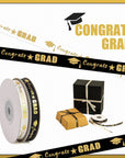 2 Rolls 50 Yards Graduation Ribbon 3/8 Inch Wide, Congrats Grad Gold Satin Ribbon for Gift Wrapping Class of 2024 Graduation Party Decorations DIY Crafts