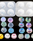 2Pcs Silicone Resin Molds for Jewelry Keychain Pendent Necklace, Cute Animal Orbs Piglet Chicken Bear Shape Ornaments Casting Molds for UV Resin Crafts, DIY Jewelry Making (Mirror & Matt)
