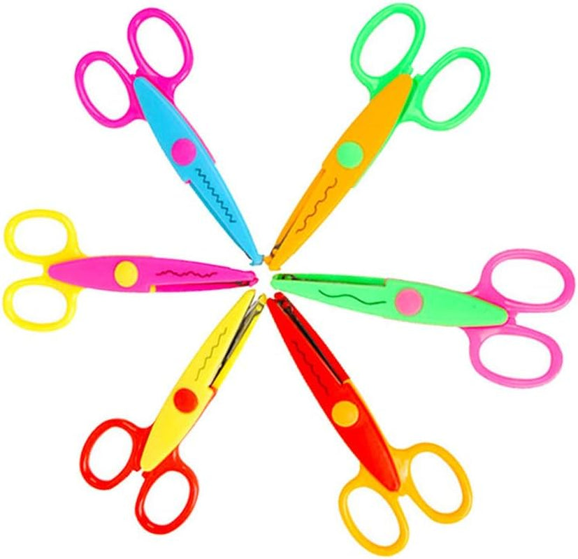 Plastic Kids Design Safety Art Scissors Creative Crafts Scissors Paper Scrapbooking Decorative Wave Lace Edge Cutters Set 6 PCS