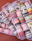 Washi Tape Box Organizer Storage,Divider Closet Container,With 30 Adjustable Compartments,Clear,Masking Tape Desktop Tape DIY Sticker Roll Tape Cutter Holder Storage,Finger Safty Dispenser