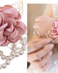 6PCS Pearl Wrist Corsage Bands Bride Elastic Pearl Wristband Corsage DIY Stretch Pearl Wedding Wrist Handmade Corsage Accessories for Wedding Party Bride Bridesmaid