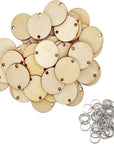 100 Pieces Wooden Circles Tags 1.2 Inch with Holes and 100 Pieces 10 Mm Rings