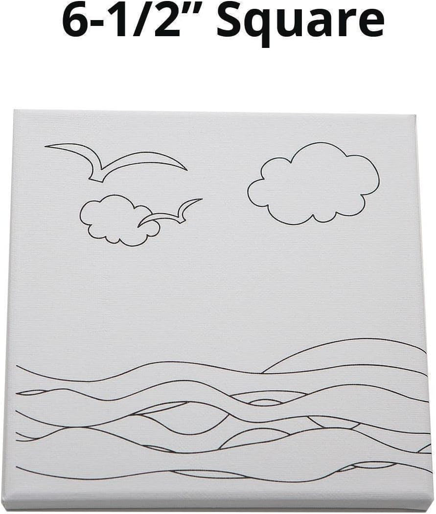 S & S Worldwide Paint-Your-Own Designer Canvas Set I, 2 Each of 6 Pre-Printed Designs, Great for Kids & Adults, DIY Ready to Paint, 6-1/2" X 6-1/2" Stretched Canvas. Pack of 12,Black and White