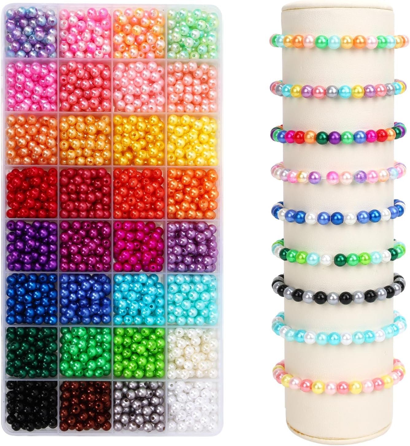 Pearl Beads, 2240Pcs Round, 32 Colors, Plastic, for Bracelets Making, Jewelry Crafting