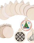 60PCS 3.5" DIY Wooden Christmas Ornaments Unfinished Predrilled Wood Slices Circles for Crafts round Centerpieces Discs Holiday Hanging Decorations