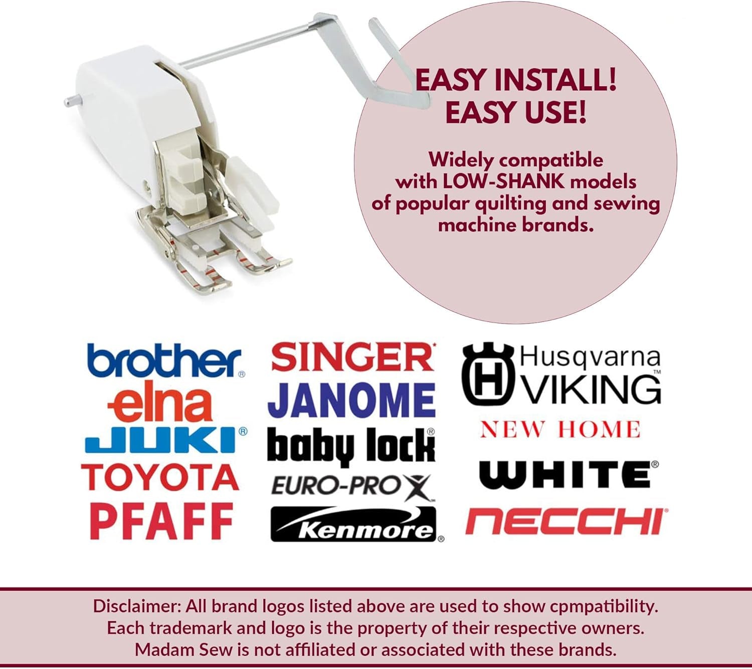 Open Toe Walking Foot for Quilting and Sewing | Stitch through Multiple Layers & Match Prints | Compatible with Most Low-Shank Sewing Machine Models | Brother, Singer, Janome, Babylock, More