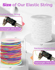 1Mm Rainbow Elastic String and 1Mm White Stretchy Bracelet String, Sturdy Elastic Cord Stretchy String for Bracelet Making, Jewelry Making, Beading(170 Ft Rainbow & 170 Ft White)