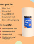 12" X 300' Roll of Paper Transfer Tape for Vinyl, Made in America, Premium-Grade Transfer Paper for Vinyl with Layflat Adhesive for Cricut Vinyl Crafts, Decals, and Letters