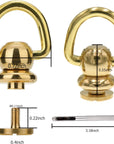 4Pcs Brass Ball Studs Rivets D Ring for Leather Crossbody Purse Craft