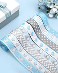 8 Roll Baby Elephant Grosgrain Ribbon 7/8 Inch Baby Shower Craft Ribbon It'S a Boy/Girl Foot Print Ribbon for Gift Wrapping Baby Shower Gender Reveal Party Diaper Cake Decor, 40 Yard Total (Blue)