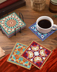8 Pcs Diamond Coasters Diamond Painting Coasters DIY Mandala Coasters with Holder Square Boho Paisley Diamond Art Coasters 5D Diamond Painting Kits for Beginners Adults Kids Craft