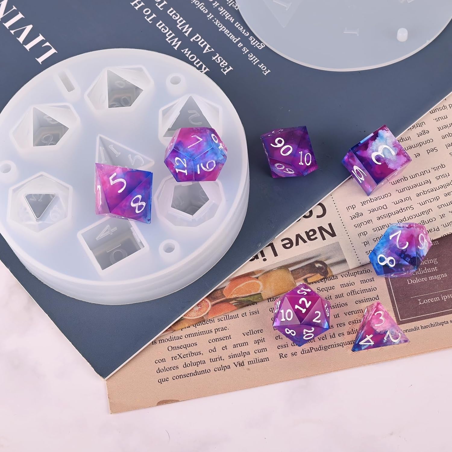 Resin Dice Mold, DND Dice Molds for Resin, 7 Cavities Sharp Edge Polyhedral Dice Silicone Molds for Epoxy Resin Casting DIY Standard Dice Table Board Game Lovers Gift
