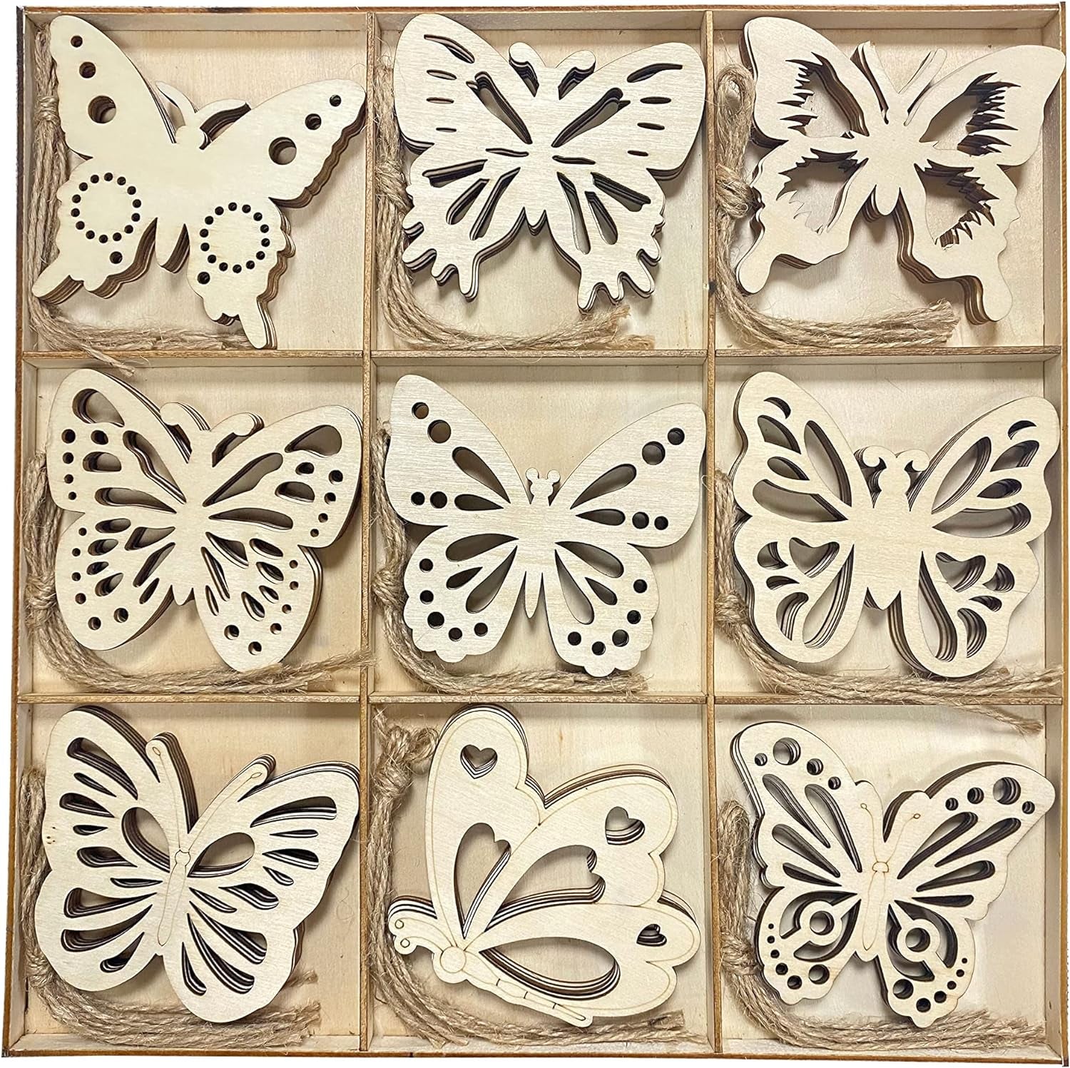 Pack of 45 Unfinished Wooden Butterfly Shaped Cutouts for DIY Crafts 3.5 Inch 5-Count Each