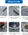 Jeans Buttons Replacement, 8PCS Instant No Sew Buttons for Pants Removable Metal Pant Buttons Tightener Adjustable Button Replacement Kit with Threads Rivets and Screwdriver (17Mm)