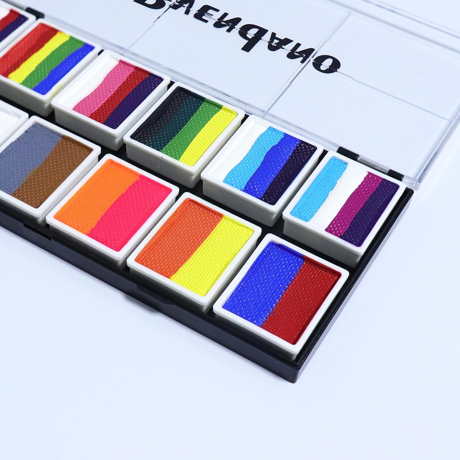 Professional Face Paint Makeup Split Cake Palette 12 × 10Gm Water Actived, Non-Toxic One Stroke Rainbow Body & Face Painting Kit with 5 Stencils, 3 Brushes for Kids Adults