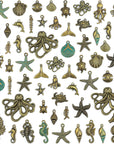 100 Gram Assorted Antique Ocean Themed Charms Bronze Ocean Fish Sea Creatures Beads Pendants for Jewelry Making and Craft Making