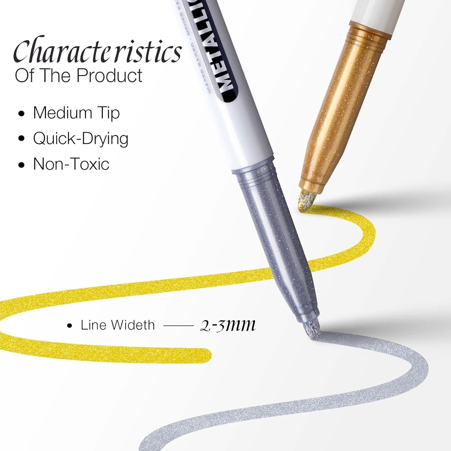 Metallic Markers Pens, Silver and Gold Paint Pens, Value Set of 12 Metallic Pens for Black Paper, Rock Painting, Card Making, DIY Photo Album, Wood, Halloween Pumpkin, Scrapbook Supplies