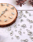 450 Piece Jewelry Making Accessories Kit Include 200 Fold over Cord End Caps Crimp End Tips 200 Jump Ring Connectors and 50 Bracelet Necklace Lobster Claw Clasps and Closures (Silver)